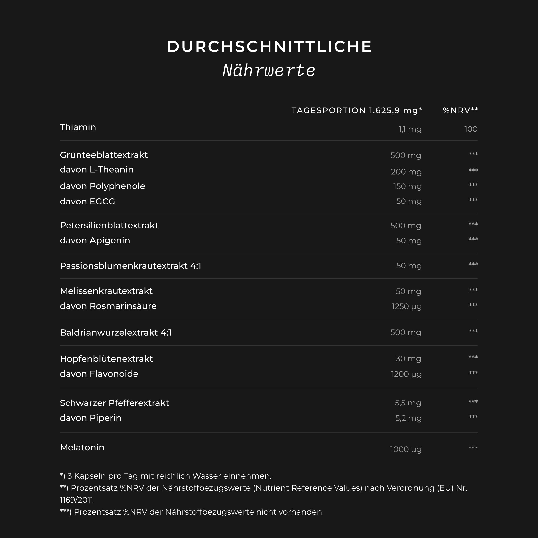 NightCare Nährwerttabelle Tagesportion Melatonin Magnesium Dosierung pro Kapsel